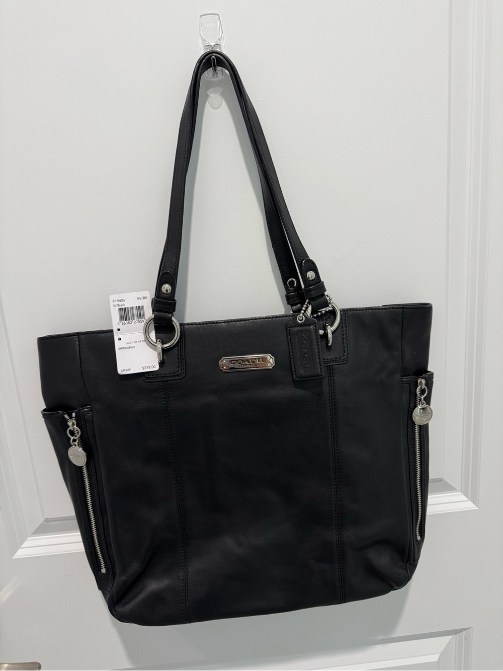 Coach black leather tote F19456 Silver hardware NWT